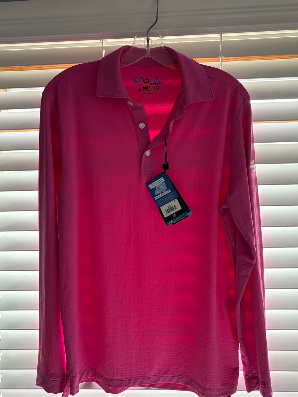 IBKUL Men’s Long Sleeve Polo Shirt in Pink